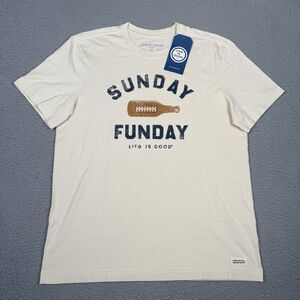 Life Is Good Shirt Mens Medium Cream Sunday Funday Football Beer Crusher Tee New